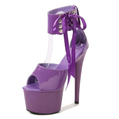 Sommer-High Heels für Damen | Offene Plateau-Sandalen für Pole Dance, Stripshows und glamouröse Dinnerpartys | Verstellbare Knöchelschnallen,Lila,38 EU Sommer-High Heels für Damen | Offene Plateau-Sandalen für Pole Dance, Stripshows und glamouröse Dinnerpartys | Verstellbare Knöchelschnallen,Lila,38 EU von LIUGUISUOCHBH