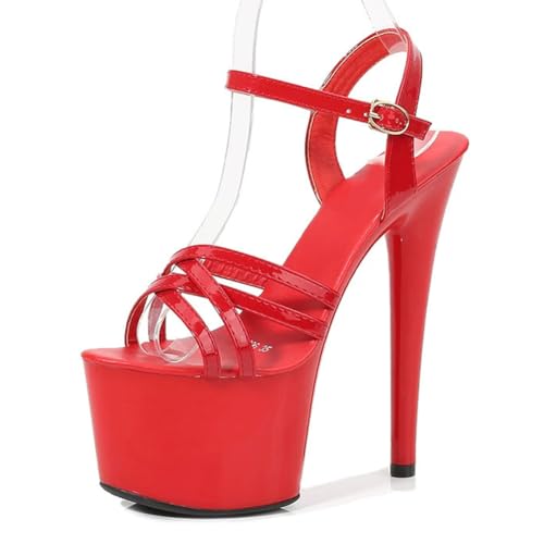 Sommer-High Heels für Damen | Offene Plateau-Sandalen für Pole Dance, Stripshows und glamouröse Dinnerpartys | Verstellbare Knöchelschnallen,Rot,39 EU Sommer-High Heels für Damen | Offene Plateau-Sandalen für Pole Dance, Stripshows und glamouröse Dinnerpartys | Verstellbare Knöchelschnallen,Rot,39 EU von LIUGUISUOCHBH