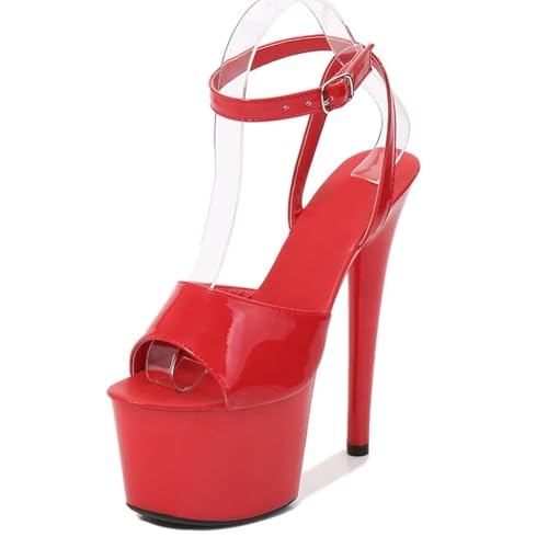 Sommer-High Heels für Damen | Offene Plateau-Sandalen für Pole Dance, Stripshows und glamouröse Dinnerpartys | Verstellbare Knöchelschnallen,Rot,41 EU Sommer-High Heels für Damen | Offene Plateau-Sandalen für Pole Dance, Stripshows und glamouröse Dinnerpartys | Verstellbare Knöchelschnallen,Rot,41 EU von LIUGUISUOCHBH