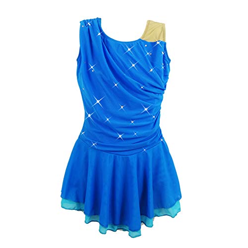 Damen Erwachsene Eiskunstlaufkleid Mädchen Blau Neckholder Cut Out Skate Rock, Blau, Groß von LIUHUO