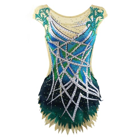 LIUHUO Benutzerdefinierte Design Mädchen Rhythmische Gymnastik Trikots Diamanten Drucken Tank Trikots Kinder Gymnastik Trikots, Grün, Medium von LIUHUO