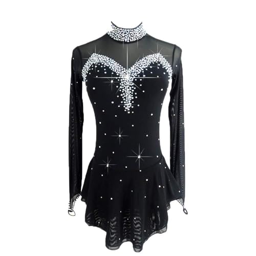 LIUHUO Blau Eiskunstlauf Kleid für Mädchen Frauen Rückenfrei Langarm Perlen Kleider von LIUHUO