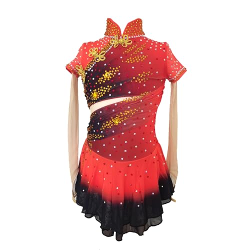 LIUHUO Damen Eiskunstlaufkleid Berufe Kristall rot Langarm Hochhals, rot red, S von LIUHUO