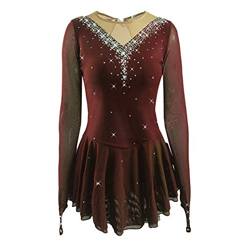 LIUHUO Damen Mädchen Eislauftrikot Stretch Mesh Weihnachten Urlaub Kostüm Tanzanzug Kleid, Rot, L von LIUHUO