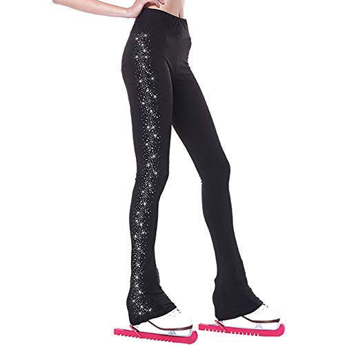 LIUHUO Eiskunstlauf-Hosen Mädchen Training Tragen Qualität Kristalle Schwarz Kind Skating Leggings von LIUHUO