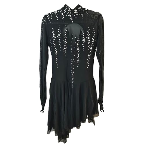 LIUHUO Eiskunstlauf Kleid Schwarz Rollkragen Große Offene Rückseite Mesh Gruppe Mädchen Wettbewerb Leistung von LIUHUO