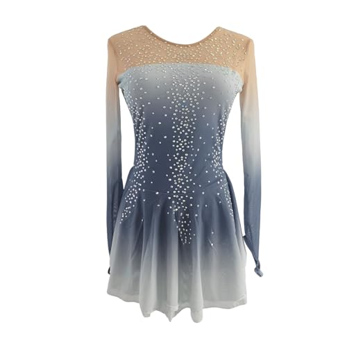 LIUHUO Eiskunstlauf-Kleid für Mädchen, Wettkampf-Performance, Kinder und Erwachsene, acht Farbverläufe, grau, S von LIUHUO