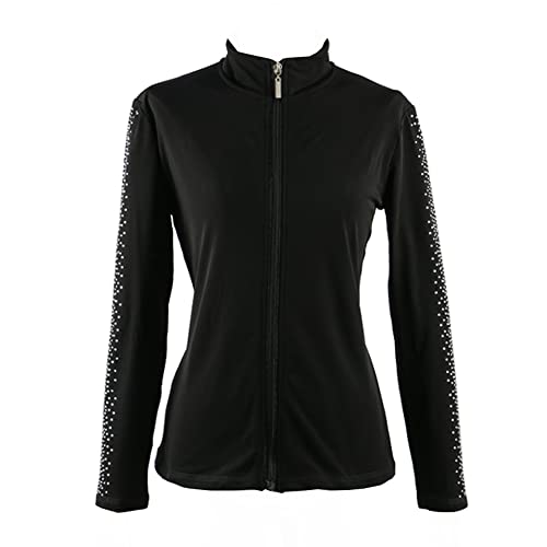 LIUHUO Eiskunstlauf Trainingsanzug Jacke Mädchen Strass Vertikale Streifen Schwarz, Schwarz, Medium von LIUHUO