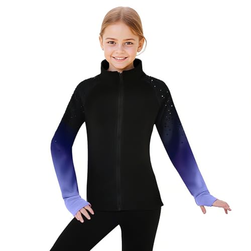LIUHUO Eiskunstlaufjacke Mädchen Farbverlauf Plus Samt Trainingskleidung, blau, M von LIUHUO
