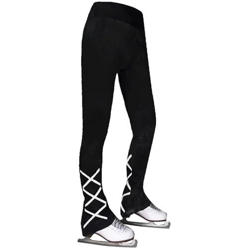 LIUHUO Eislaufhose Mädchen Damen Eiskunstlaufhose Schwarz Kreuzgurte Fleece Skating Leggings Kinder, Weiss/opulenter Garten, Groß von LIUHUO