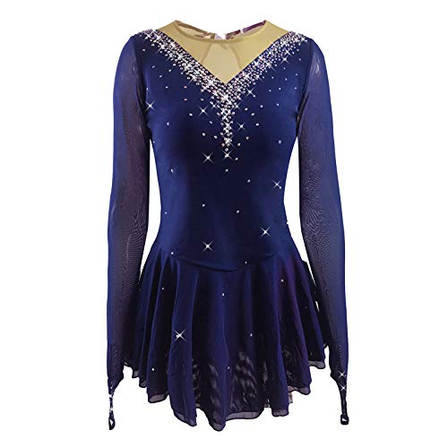 LIUHUO Mädchen Eiskunstlaufkleid Stretch Mesh Diamant Haken Ärmel in Vier Farben, Blau, S von LIUHUO