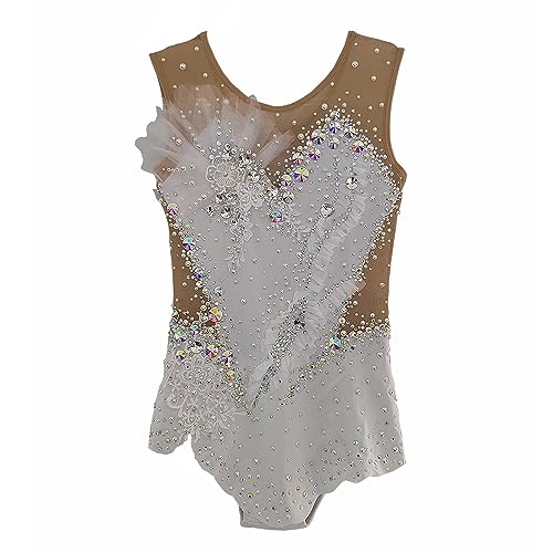 LIUHUO Rhythmische Gymnastik Weiß Luxus Flash Diamant Mädchen Wettbewerb Performance, Weiss/opulenter Garten, Small von LIUHUO