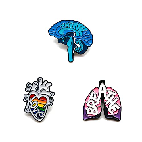 LIUJINCAN Anatomisches Emaille-Pin Set (3 Stück) – Gehirn, Lunge & Herz Anstecker für Rucksack, Jacke, Geschenk Medizin von LIUJINCAN
