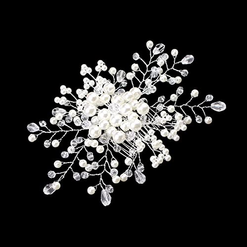 1 Stück Blume Hochzeit Haarkämme Kristall Braut Kopfschmuck Perlen Haarschmuck für Frauen und Mädchen (Silber) von LIUJZZJ
