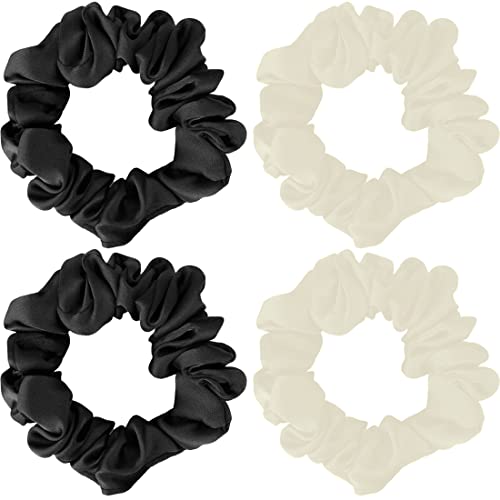 4 Stück Seide Haargummi Haarschmuck für Mädchen Damen Satin Haargummi Scrunchies Seide Haargummis Zopfgummi Scrunchie für Mädchen Pferdeschwanz Haarschmuck Schwarz Weiss von LIUJZZJ