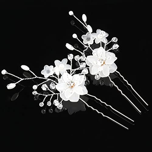 2 PCS Bridal Wedding Flower Hair Pins Pearl Bridal Jewellery Wedding Hair Accessories Silver Hair Clips for Women and Girls von LIUJZZJ