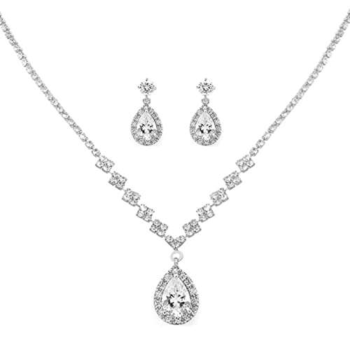 Brautschmuck Hochzeit Schmuckset Silber Strass Halsketten und Ohrringe Set Sparkly Crystal Dangle Drop Ohrringe Halskette Schmuckset für Frauen und Mädchen von LIUJZZJ