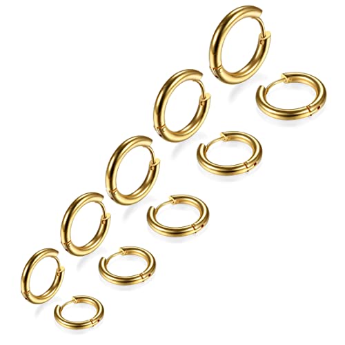 LIUJZZJ 5 Paare Gold Edelstahl Creolen Ohrringe Kleine Knorpel Hoop Ohrringe Nase Lippen Ringe für Männer und Damen 8/10/12/14/16mm von LIUJZZJ