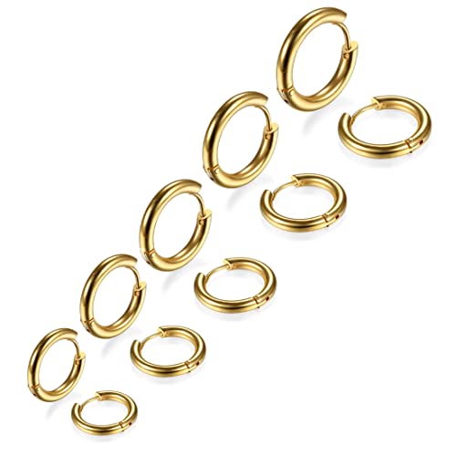 LIUJZZJ 5 Paare Gold Edelstahl Creolen Ohrringe Kleine Knorpel Hoop Ohrringe Nase Lippen Ringe für Männer und Damen 8/10/12/14/16mm von LIUJZZJ