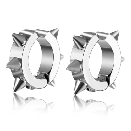 Punk Creolen Ohrringe Edelstahl Spike Nieten Hip-Hop Hoop Klappcreolen Gothic Punk Schmuck (Silber) von LIUJZZJ