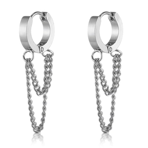 Silber Ohrringe Quaste baumeln 316L Edelstahl Huggie Ohrstecker Baumelnde Ohrringe hypoallergene kleine für Frauen und Mädchen (B) von LIUJZZJ