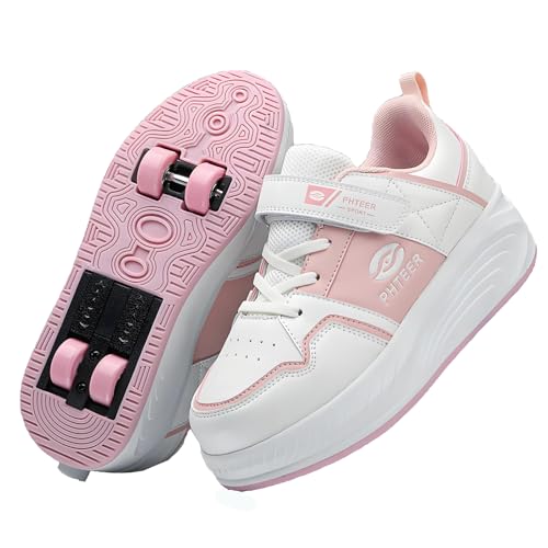 LIULIWEIFA Kinder Rollenschuhe, Verwandlungsfähige Roller-Schuhe abnehmbare Räder modische Street-Schuhe für Mädchen, TPR-Sohle, ideal als Skate-Schuhe für Kinder,558 pink,32 von LIULIWEIFA