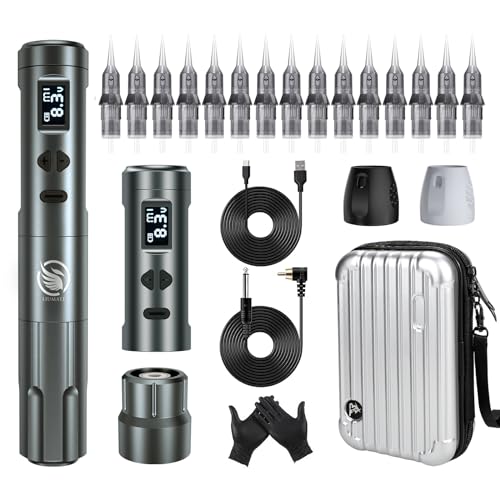 LIUMATE Wireless Semi Permanent Make-up Maschine mit 2pcs Batterien, Kabellose Permanent Make up Maschin Set 15pcs Patronennadeln für Augenbrauen Eyeliner Lippen LIUMATE Wireless Semi Permanent Make-up Maschine mit 2pcs Batterien, Kabellose Permanent Make up Maschin Set 15pcs Patronennadeln für Augenbrauen Eyeliner Lippen von LIUMATE