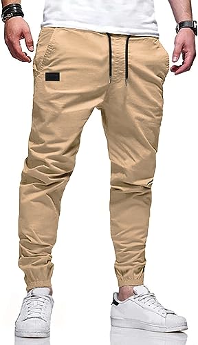 LIUPMWE Herren Hose Chino Cargo Hose Jogginghose Herren Baumwolle Casual Sweatpants Herren Freizeithose Elastische Pants Taille mit Kordelzug Taschen,M,Bronze von LIUPMWE