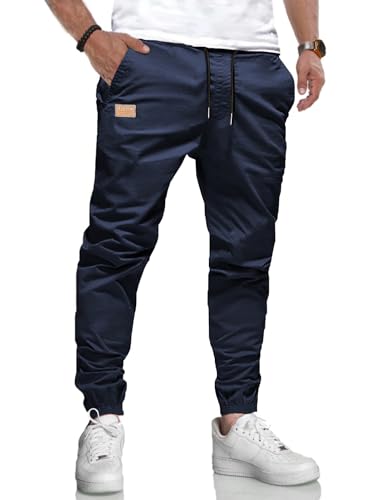 LIUPMWE Herren Hose Chino Cargohose Jogginghose Baumwolle Casual Sporthose Sweatpants Herren mit Taschen Freizeithose Elastische Taille mit Kordelzug,XL,Blau von LIUPMWE