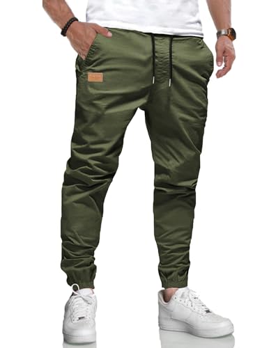 LIUPMWE Herren Hose Chino Cargohose Jogginghose Baumwolle Casual Sporthose Sweatpants Herren mit Taschen Freizeithose Elastische Taille mit Kordelzug,XL,Grün von LIUPMWE