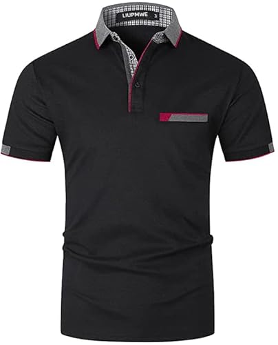 LIUPMWE Herren Kurzarm Poloshirts mit Tasche Kontrastfarben Golf T-Shirt Tops, Schwarz-24, L von LIUPMWE