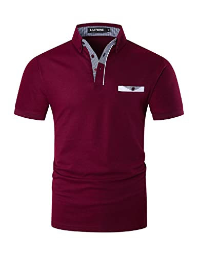 LIUPMWE Herren Poloshirt Kurzarm Polohemd Baumwolle klassisch Plaid Basic T-Shirt Mit Taschen Sommer S-2XL,Rot-A,XXXL von LIUPMWE