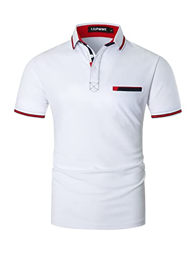 LIUPMWE Herren Poloshirts Kurzarm Baumwolle Polo Shirts Polohemd Männer Slim Fit Golf T-Shirt Mit Taschen S-XXL,3XL,Weiß-35 von LIUPMWE