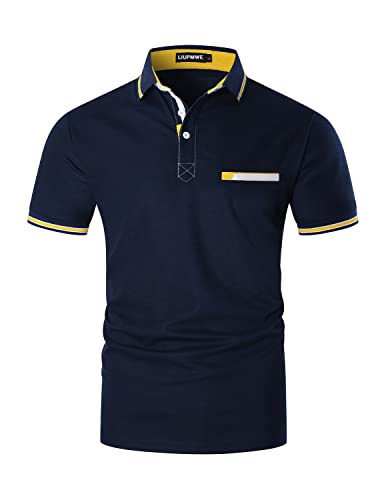 LIUPMWE Herren Poloshirts Kurzarm Baumwolle Polo Shirts Polohemd Männer Slim Fit Golf T-Shirt Mit Taschen S-XXL,M,Blau von LIUPMWE