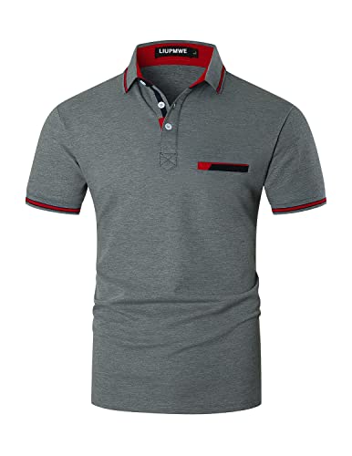 LIUPMWE Herren Poloshirts Kurzarm Baumwolle Polo Shirts Polohemd Männer Slim Fit Golf T-Shirt Mit Taschen S-XXL,M,Grau von LIUPMWE