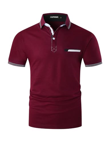 LIUPMWE Herren Poloshirts Kurzarm Baumwolle Polo Shirts Polohemd Männer Slim Fit Golf T-Shirt Mit Taschen S-XXL,XXL,Rot von LIUPMWE
