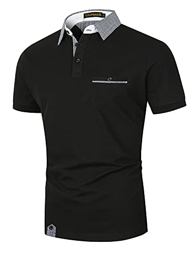 LIUPMWE Poloshirt Herren Kurzarm Golf Poloshirts mit Tasche Gitterstiche Ausschnitt Baumwolle Basic T-Shirt Polohemd Sommer,M,Schwarz-15 von LIUPMWE