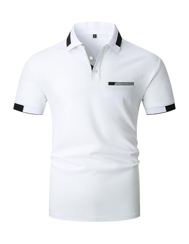 LIUPMWE Poloshirt Herren,Kurzarm T Shirts Männer,Polohemd Herren Baumwolle Golf Casual T-Shirt M-XXXL,M,Weiß-42 von LIUPMWE