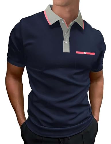 LIUPMWE Poloshirt Herren Kurzarm,Polo Shirts Männer,Polohemd Golf Casual T-Shirt,Blau-DT10,XXL von LIUPMWE