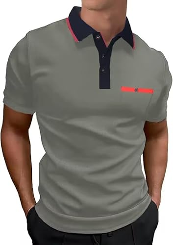 LIUPMWE Poloshirt Herren Kurzarm,Polo Shirts Männer,Polohemd Golf Casual T-Shirt,Grau-DT10,L von LIUPMWE