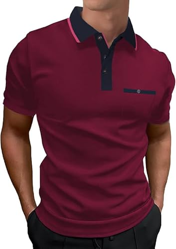 LIUPMWE Poloshirt Herren Kurzarm,Polo Shirts Männer,Polohemd Golf Casual T-Shirt,Rot-DT10,L von LIUPMWE