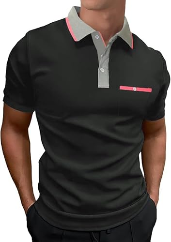 LIUPMWE Poloshirt Herren Kurzarm,Polo Shirts Männer,Polohemd Golf Casual T-Shirt,Schwarz-DT10,XL von LIUPMWE