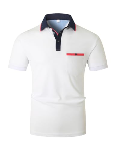LIUPMWE Poloshirt Herren Kurzarm,Polo Shirts Männer,Polohemd Golf Casual T-Shirt,Weiß-DT10,L von LIUPMWE