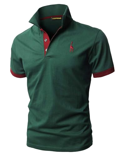 LIUPMWE Poloshirt Herren Kurzarm Baumwolle Einfarbig Basic Golf T-Shirt Giraffe Stickerei Polohemd Sommer,Grün-07,3XL von LIUPMWE