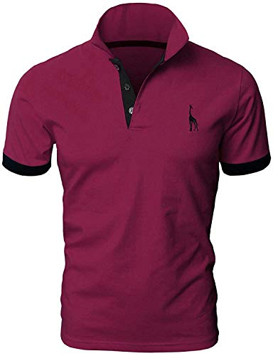 LIUPMWE Poloshirt Herren Kurzarm Baumwolle Einfarbig Basic Golf T-Shirt Giraffe Stickerei Polohemd Sommer,Rot-07,3XL von LIUPMWE