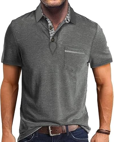 LIUPMWE Poloshirt Herren Kurzarm Baumwolle Patchwork Basic Golf T-Shirt Polohemd Sommer,M,Grau-47 von LIUPMWE