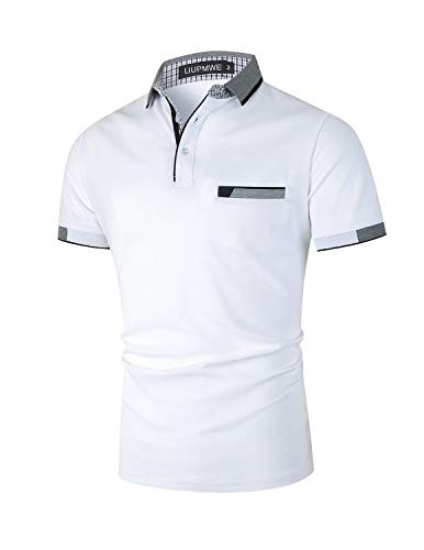 LIUPMWE Poloshirt Herren Kurzarm Baumwolle mit Brusttasche Polohemd Regular Fit Basic Streifen Tennis Golf T-Shirt,3XL,Weiß 1 von LIUPMWE