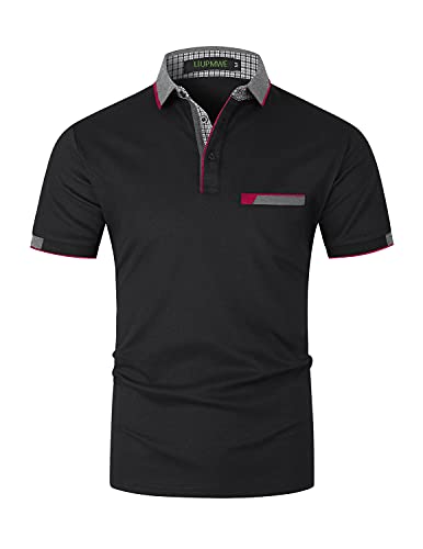 LIUPMWE Poloshirt Herren Kurzarm Baumwolle mit Brusttasche Polohemd Regular Fit Basic Streifen Tennis Golf T-Shirt,schwarz 1,M von LIUPMWE