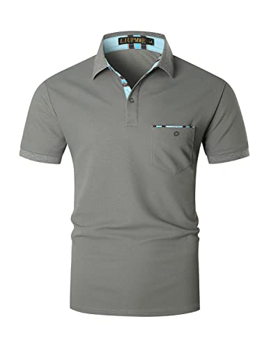 LIUPMWE Poloshirt Herren Kurzarm Getäfelt T Shirts Männer Hemd T-Shirt Slim Fit Golf Sports Sommer,L,Grau-DT06 von LIUPMWE