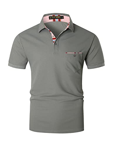 LIUPMWE Poloshirt Herren Kurzarm Getäfelt T Shirts Männer Hemd T-Shirt Slim Fit Golf Sports Sommer,XL,Grau-DT07 von LIUPMWE